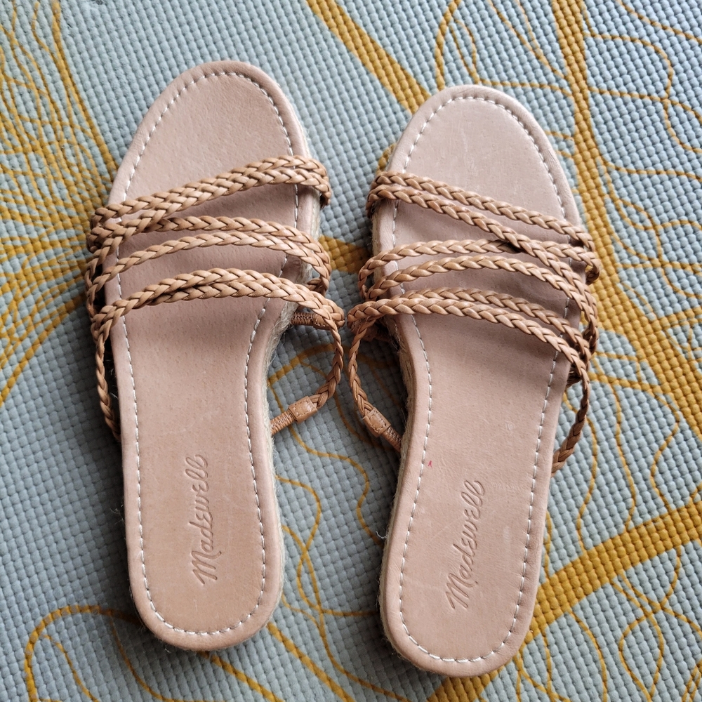 Madewell Tan Braided Espadrille Slide Sandals View 3